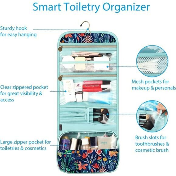 Hanging Toiletry Travel Bag for Women Large Makeup Organizer Storage Pouch - Picture 3 of 7